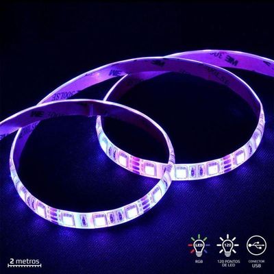 Fita De Led Vx Gaming Rgb Com Controlador Conexão Usb 120