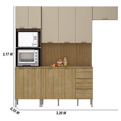 Armário De Cozinha Completa Com Balcão Para Pia 10 Portas Glam Freijó-vanilla-com Ripado