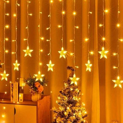 Pisca Cascata Estrelas 405 Leds Amarelo Fio Branco 10m 220v