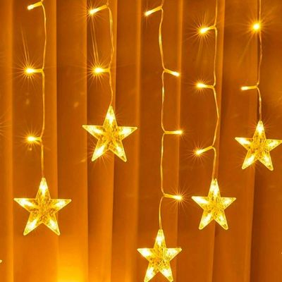 Pisca Cascata Estrelas 405 Leds Amarelo Fio Branco 10m 220v