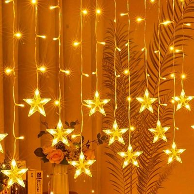 Pisca Cascata Estrelas 405 Leds Amarelo Fio Branco 10m 220v