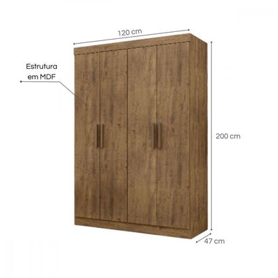 Guarda Roupa De Solteiro Paris 4 Portas Mdf Ipê Text Maxel Ipê Text
