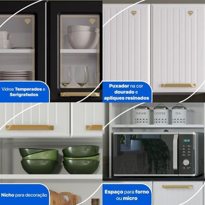 Cozinha Compacta Aço 3 Peças Com Armário Para Forno-micro-ondas Multimóveis Cr20367 Branco-preto
