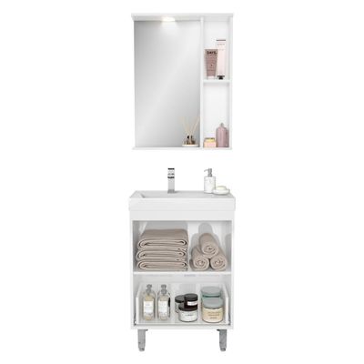 Gabinete De Banheiro Com Cuba E Espelheira Com Led 59cm Multimóveis Cr10130 Branco-legno Crema