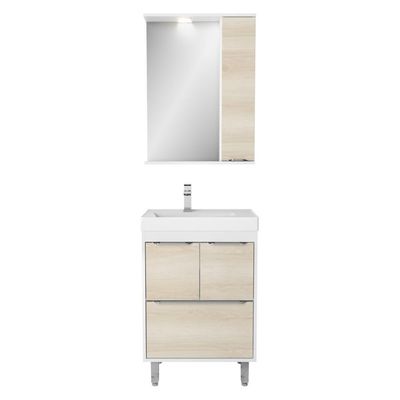 Gabinete De Banheiro Com Cuba E Espelheira Com Led 59cm Multimóveis Cr10130 Branco-legno Crema