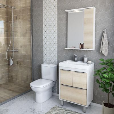 Gabinete De Banheiro Com Cuba E Espelheira Com Led 59cm Multimóveis Cr10130 Branco-legno Crema