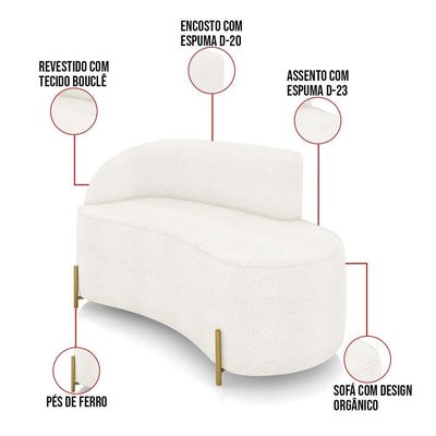 Sofá 2 Lugares Orgânico 140cm Pé Dourado Morgan Bouclê Off White D03 - D'rossi