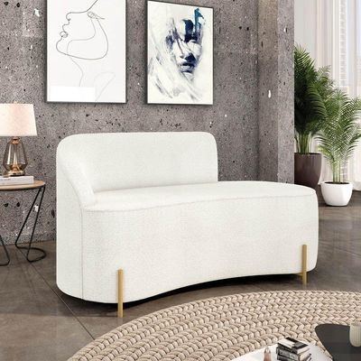 Sofá 2 Lugares Orgânico 140cm Pé Dourado Morgan Bouclê Off White D03 - D'rossi