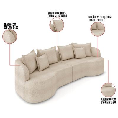 Sofá 4 Lugares Orgânico Living 250cm Mersa Bouclê Creme K01 - D'rossi
