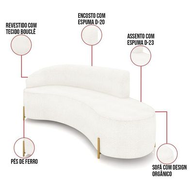 Sofá 4 Lugares Orgânico 220cm Pé Dourado Morgan Bouclê Off White D03 - D'rossi