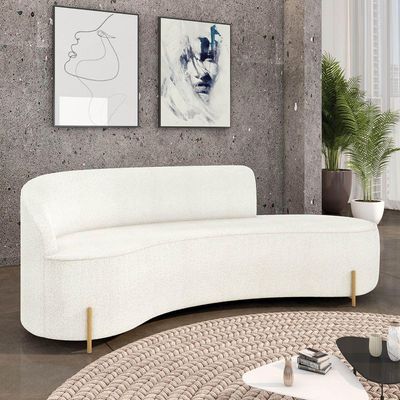 Sofá 4 Lugares Orgânico 220cm Pé Dourado Morgan Bouclê Off White D03 - D'rossi