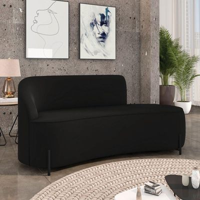 Sofá 3 Lugares Orgânico 180cm Pé Ferro Preto Morgan Veludo Preto D03 - D'rossi