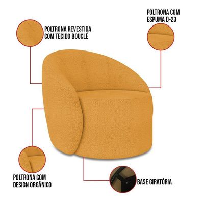 Sofá 2 Lugares Orgânico 140cm Morgan E Poltrona Lua Bouclê Mostarda D03 - D'rossi
