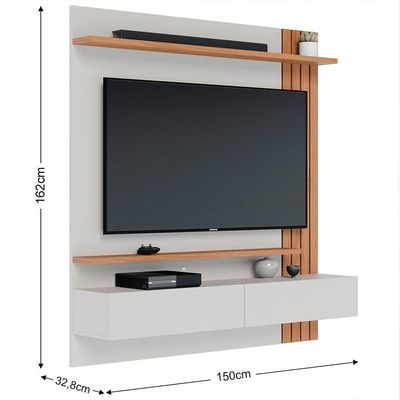 Painel Home Suspenso Para Tv 65 Pol. 150cm Buriti C05 Off White Matte-freijó - Mpozenato