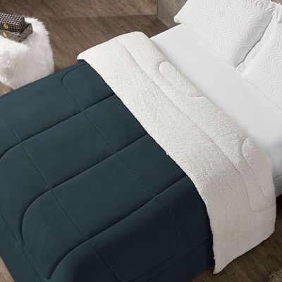 Coberdrom Cobertor Solteiro 1 Peça Maya Manta Soft E Sherpa De Carneiro 100% Poliéster Cor:azul