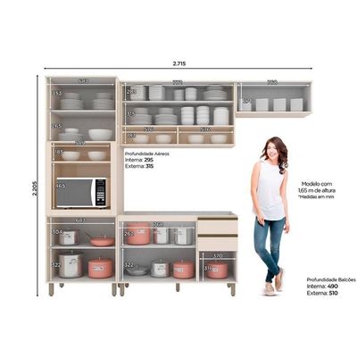 Cozinha Completa 4 Peças Connect 2 Aéreos 1 Balcão 1 Paneleiro Sem Pia C04p01 1