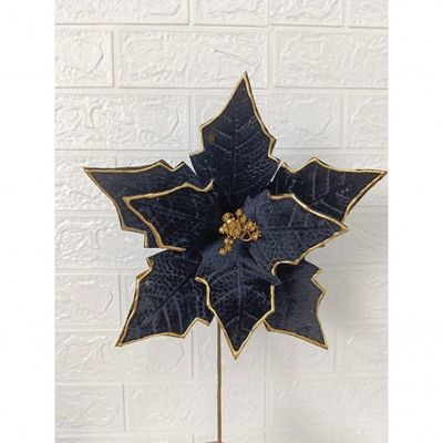 Kit Com 3 Poinsettia Preta Aveludada Com Detalhes Dourados 33cm