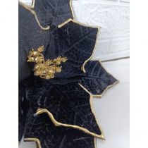 Kit Com 3 Poinsettia Preta Aveludada Com Detalhes Dourados 33cm