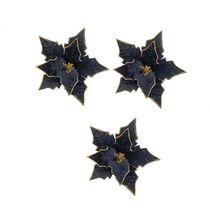 Kit Com 3 Poinsettia Preta Aveludada Com Detalhes Dourados 33cm