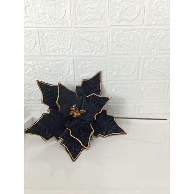 Kit Com 3 Poinsettia Preta Aveludada Com Detalhes Dourados 33cm