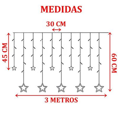 Varal Pisca Leds Decoração Estrelas Noel Natal Branco De 3m