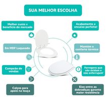 Assento Sanitário Tampa De Vaso Branco Mdf Laqueado Laura Para Bacia Roca
