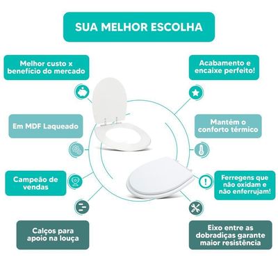 Assento Sanitário Tampa De Vaso Branco Mdf Laqueado Laura Para Bacia Roca