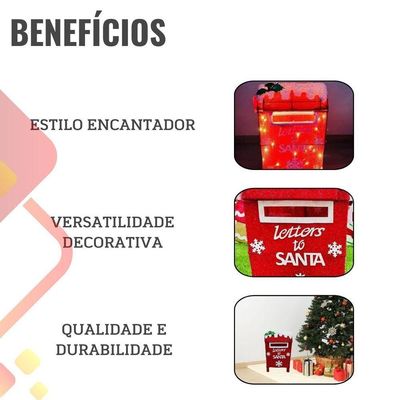 Enfeite Caixa De Correio Papai Noel 3d Com Lampadas Led