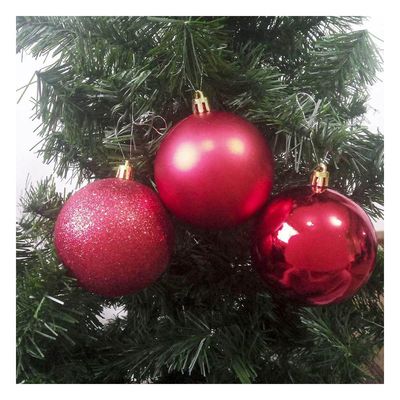 Bola De Natal Vermelha Kit Misto 8cm - 6 Unidades