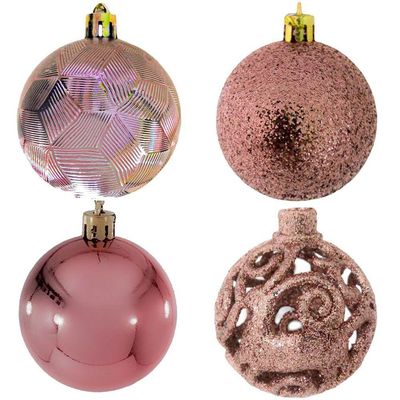 Bola De Natal Rose Misto 6cm - 9 Unidades