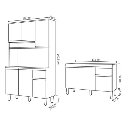 Cozinha Compacta Márcia E Balcão Gabinete Sem Tampo Tatiane 120cm Branco - Ajl Móveis