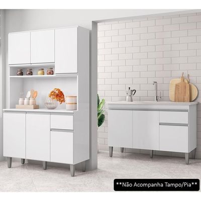 Cozinha Compacta Márcia E Balcão Gabinete Sem Tampo Tatiane 120cm Branco - Ajl Móveis