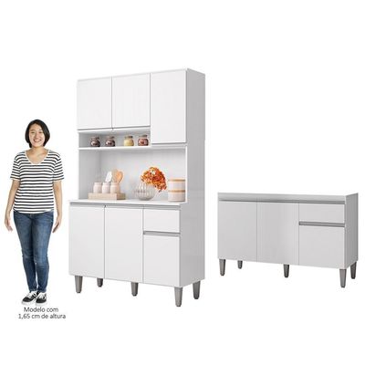Cozinha Compacta Márcia E Balcão Gabinete Sem Tampo Tatiane 120cm Branco - Ajl Móveis