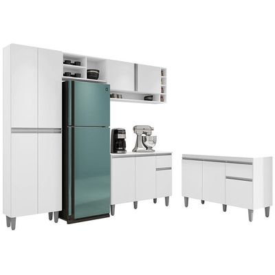 Cozinha Compacta Vanessa E Balcão Gabinete Sem Tampo Tatiane 120cm Branco - Ajl Móveis