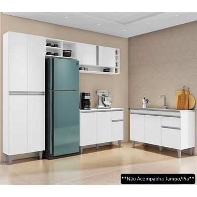 Cozinha Compacta Vanessa E Balcão Gabinete Sem Tampo Tatiane 120cm Branco - Ajl Móveis