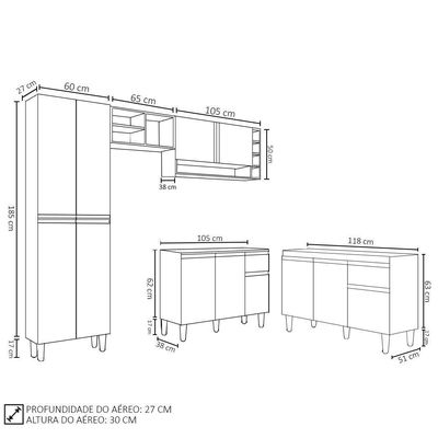 Cozinha Compacta Vanessa E Balcão Gabinete Sem Tampo Tatiane 120cm Branco - Ajl Móveis