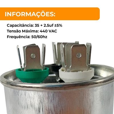 Capacitor Duplo 35 + 2,5 Uf 440valumínio Cbb65 - Friven Único