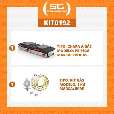 Kit - Sanduicheira 2 Prensas Gigante Gás Pr-952g + Kit Gás - Progás
