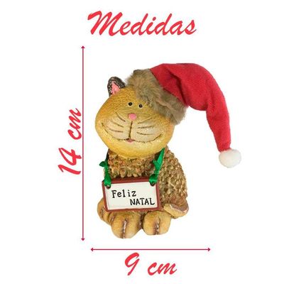 Decoração Enfeite Natal Gatinho Placa Feliz Natal 14cm