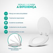 Tampa De Vaso Poliester Com Amortecedor Iris Branco Para Bacia Mari