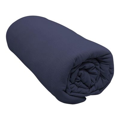 Lençol Com Elástico Queen Portallar Malha 100% Algodão Liso Linha Casa Azul Profundo