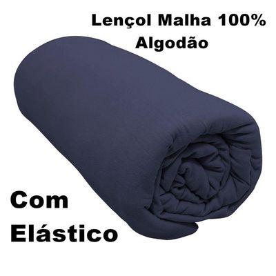 Lençol Com Elástico Queen Portallar Malha 100% Algodão Liso Linha Casa Azul Profundo