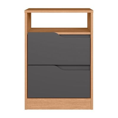 Kit 2 Mesas De Cabeceira Sole 2 Gavetas Flex Titanium-freijó - Móveis Albatroz Titanium-freijó