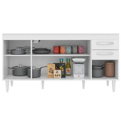 Balcão Gabinete áustria E Pia Inox 160cm 4 Portas - Lumil Móveis Branco-castanho
