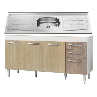 Balcão Gabinete áustria E Pia Inox 160cm 4 Portas - Lumil Móveis Branco-castanho