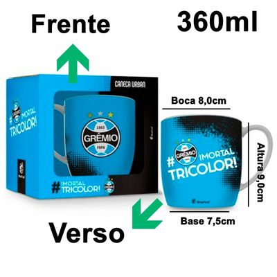 Caneca Porcelana Premium BrasFoot Grêmio 04 #Imortal Tricolor 300 ML Urban Licenciada Branco
