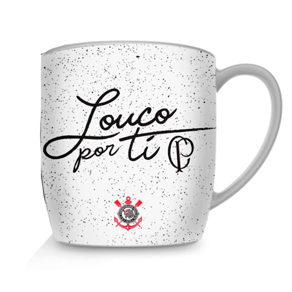 Caneca Porcelana Premium BrasFoot Corinthians Louco Por Tí 300 ML Urban Licenciada Branco