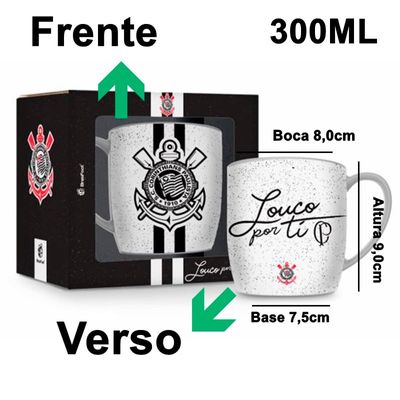 Caneca Porcelana Premium BrasFoot Corinthians Louco Por Tí 300 ML Urban Licenciada Branco
