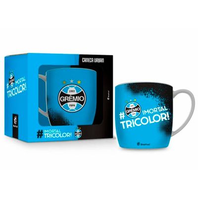 Caneca Porcelana Premium BrasFoot Grêmio 04 #Imortal Tricolor 300 ML Urban Licenciada Branco