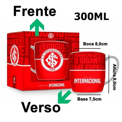 Caneca Porcelana Premium BrasFoot Inter 02 300 ML Urban Licenciada Branco